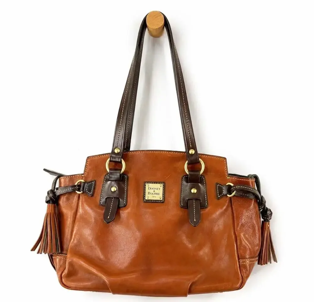 Dooney & Bourke Toledo Leather Winged Satchel Brown Tassel Shoulder Bag HTF